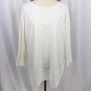 Ruby Rd Studded Sweater Womens Plus Size 2X Ivory White Gold 3/4 Sleeve Boatneck